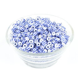 25 Gram - 5 mm Mavi Beyaz Çizgili Desenli Cam Kum Boncuk, Takı Yapım Boncuğu (25 gram ~ 125 Adet) - 2