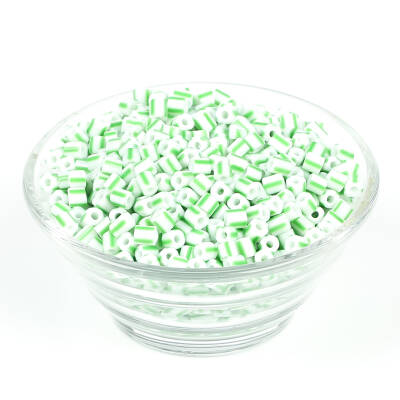 25 Gram - 5 mm Yeşil Beyaz Çizgili Desenli Cam Kum Boncuk, Takı Yapım Boncuğu (25 gram ~ 125 Adet) - 2