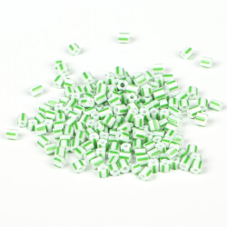 25 Gram - 5 mm Yeşil Beyaz Çizgili Desenli Cam Kum Boncuk, Takı Yapım Boncuğu (25 gram ~ 125 Adet) - 3