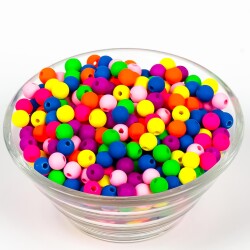 25 Gram - 6 mm Karışık Neon Renk Yuvarlak Plastik Boncuk, (25gr - 200-210 Adet Arası) - 2