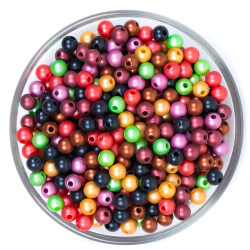 25 Gram - 6 mm Mat Pastel Karışık Renkli Yuvarlak Plastik Boncuk, ( 25 gram - 240-250 Adet Arası ) - YF Hobi