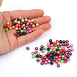 25 Gram - 6 mm Mat Pastel Karışık Renkli Yuvarlak Plastik Boncuk, ( 25 gram - 240-250 Adet Arası ) - 4