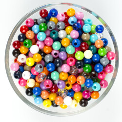 25 Gram - 6 mm, Karışık Renkli, Yuvarlak Takı Ve Süs Boncuğu, 1.Kalite ( 25gr - 215-225 Adet Arası ) PKR-01 - YF Hobi