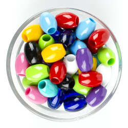 25 Gram - 15 mm, Karışık Renkli, Oval Takı Ve Süs Boncuğu, 1.kalite ( 25gr - 23-25 Adet Arası ) PKR-05 - YF Hobi