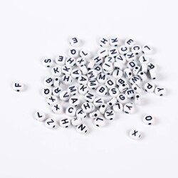 25 Gram - 7 mm Yassı Harf Boncuk, Beyaz Üzeri Siyah Harf Boncuk 1. Kalite. ( 25 Gram - 195-200 Adet ) - 5