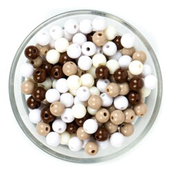 25 Gram - 8 mm Kahve Tonları, Yuvarlak Plastik Boncuk, ( 25 gram - 85-90 Adet Arası ) - YF Hobi