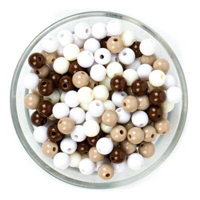 25 Gram - 8 mm Kahve Tonları, Yuvarlak Plastik Boncuk, ( 25 gram - 85-90 Adet Arası ) - 1