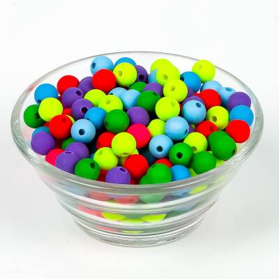 25 Gram - 8 mm Karışık Neon Renk Yuvarlak Plastik Boncuk, (25gr - 85-90 Adet Arası) - 2