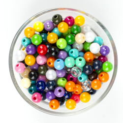 25 Gram - 8 mm, Karışık Renkli, Yuvarlak Takı Ve Süs Boncuğu, 1.kalite ( 25gr - 95-105 Adet Arası ) PKR-02 - YF Hobi