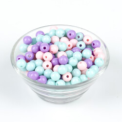 25 Gram - 8 mm Mor-Turkuaz-Pembe Tonları, Yuvarlak Plastik Boncuk, ( 25 gram - 85-90 Adet Arası ) - 2
