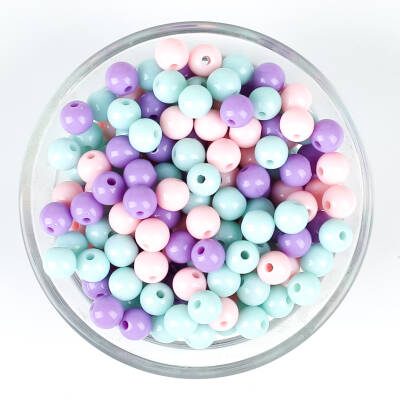 25 Gram - 8 mm Mor-Turkuaz-Pembe Tonları, Yuvarlak Plastik Boncuk, ( 25 gram - 85-90 Adet Arası ) - 1