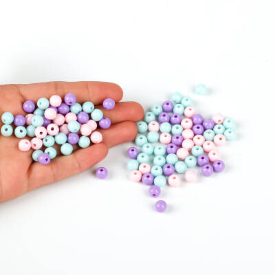 25 Gram - 8 mm Mor-Turkuaz-Pembe Tonları, Yuvarlak Plastik Boncuk, ( 25 gram - 85-90 Adet Arası ) - 4