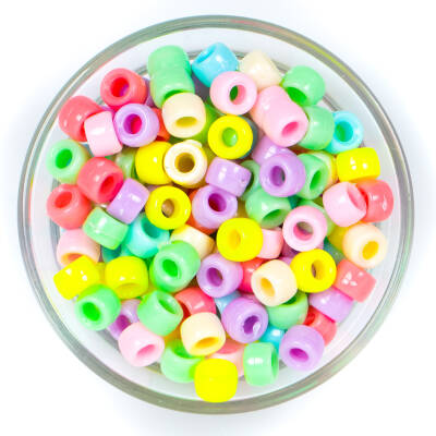 25 Gram - 8 mm Pastel Karışık Renkli Silindir Plastik Boncuk, ( 25 gram - 92-95 Adet Arası ) - 1