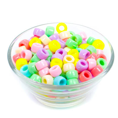 25 Gram - 8 mm Pastel Karışık Renkli Silindir Plastik Boncuk, ( 25 gram - 92-95 Adet Arası ) - 2