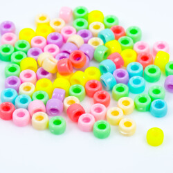 25 Gram - 8 mm Pastel Karışık Renkli Silindir Plastik Boncuk, ( 25 gram - 92-95 Adet Arası ) - 3