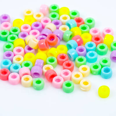 25 Gram - 8 mm Pastel Karışık Renkli Silindir Plastik Boncuk, ( 25 gram - 92-95 Adet Arası ) - 3