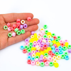 25 Gram - 8 mm Pastel Karışık Renkli Silindir Plastik Boncuk, ( 25 gram - 92-95 Adet Arası ) - 4
