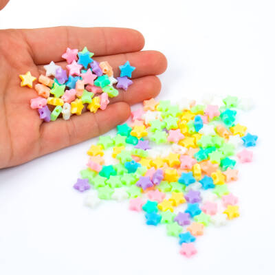 25 Gram - 8 mm Pastel Karışık Renkli Yıldız Plastik Boncuk, ( 25 gram - 155-160 Adet Arası ) - 4
