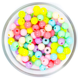 25 Gram - 8 mm Pastel Karışık Renkli Yuvarlak Plastik Boncuk, ( 25 gram - 90-95 Adet Arası ) - YF Hobi