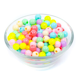 25 Gram - 8 mm Pastel Karışık Renkli Yuvarlak Plastik Boncuk, ( 25 gram - 90-95 Adet Arası ) - 2