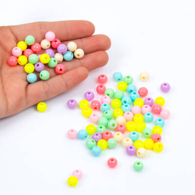 25 Gram - 8 mm Pastel Karışık Renkli Yuvarlak Plastik Boncuk, ( 25 gram - 90-95 Adet Arası ) - 4