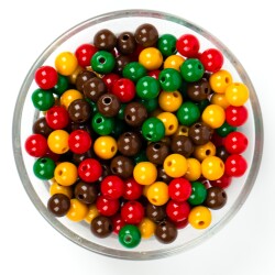 25 Gram - 8 mm Sarı-Kırmızı-Kahve-Yeşil Renk, Yuvarlak Plastik Boncuk, ( 25 gram - 85-90 Adet Arası ) - YF Hobi