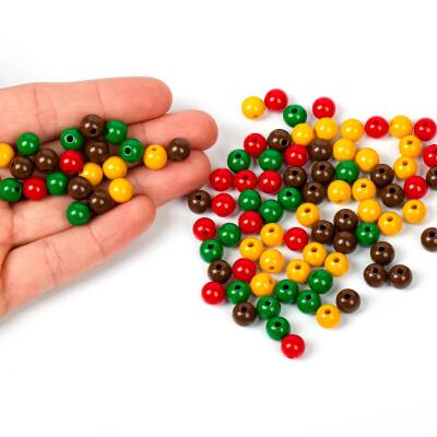 25 Gram - 8 mm Sarı-Kırmızı-Kahve-Yeşil Renk, Yuvarlak Plastik Boncuk, ( 25 gram - 85-90 Adet Arası ) - 4