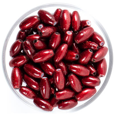 25 Gram - 8.5x16 mm Bordo Renkli Oval Cam Boncuk, ( 25 gram - 16-17 Adet Arası ) - 1