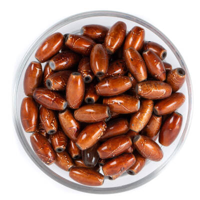 25 Gram - 8.5x16 mm Kızıl Kahve Renkli Oval Cam Boncuk, ( 25 gram - 16-17 Adet Arası ) - 1