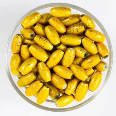 25 Gram - 8.5x16 mm Sarı Renkli Oval Cam Boncuk, ( 25 gram - 16-17 Adet Arası ) - 1