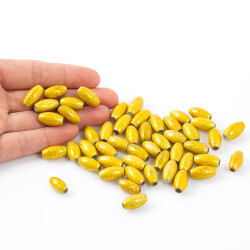 25 Gram - 8.5x16 mm Sarı Renkli Oval Cam Boncuk, ( 25 gram - 16-17 Adet Arası ) - 4