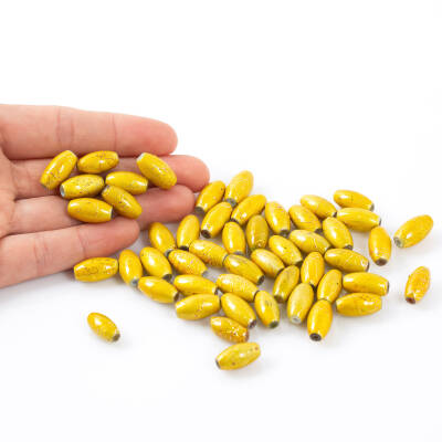 25 Gram - 8.5x16 mm Sarı Renkli Oval Cam Boncuk, ( 25 gram - 16-17 Adet Arası ) - 4