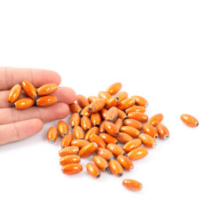 25 Gram - 8.5x16 mm Turuncu Renkli Oval Cam Boncuk, ( 25 gram - 16-17 Adet Arası ) - 4