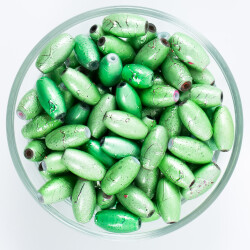 25 Gram - 8.5x16 mm Yeşil Renkli Oval Cam Boncuk, ( 25 gram - 16-17 Adet Arası ) - YF Hobi