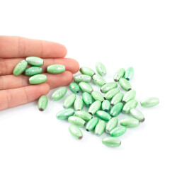 25 Gram - 8.5x16 mm Yeşil Renkli Oval Cam Boncuk, ( 25 gram - 16-17 Adet Arası ) - 4