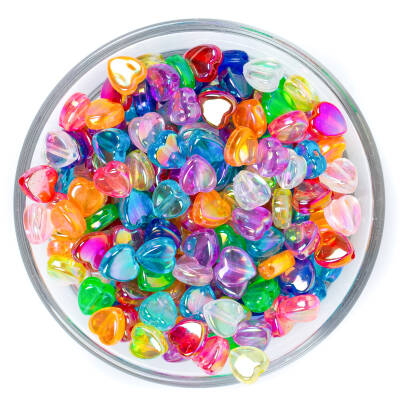 25 Gram - 9 mm Janjanlı Karışık Renkli Kalp Plastik Boncuk, ( 25 gram - 120-125 Adet Arası ) - 1