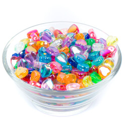 25 Gram - 9 mm Janjanlı Karışık Renkli Kalp Plastik Boncuk, ( 25 gram - 120-125 Adet Arası ) - 2