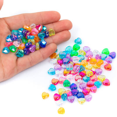 25 Gram - 9 mm Janjanlı Karışık Renkli Kalp Plastik Boncuk, ( 25 gram - 120-125 Adet Arası ) - 4