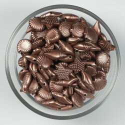 25 Gram - Karışık Deniz Ürünleri Figürlü Plastik Boncuk, Parlak Kahve Renkli ( 25 Gram - 73-76 Adet ) - YF Hobi