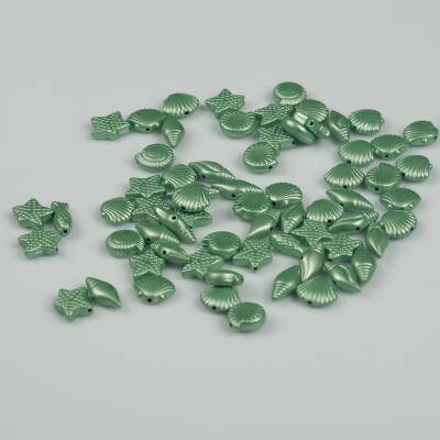 25 Gram - Karışık Deniz Ürünleri Figürlü Plastik Boncuk, Parlak Yeşil Renkli ( 25 Gram - 73-76 Adet ) - 3