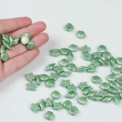 25 Gram - Karışık Deniz Ürünleri Figürlü Plastik Boncuk, Parlak Yeşil Renkli ( 25 Gram - 73-76 Adet ) - 4