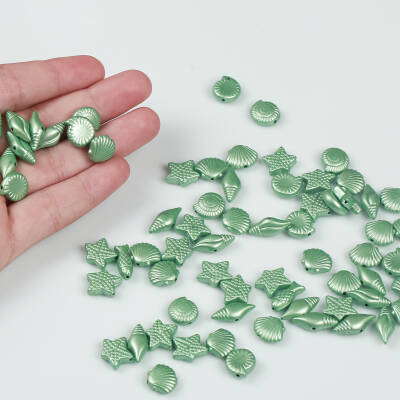 25 Gram - Karışık Deniz Ürünleri Figürlü Plastik Boncuk, Parlak Yeşil Renkli ( 25 Gram - 73-76 Adet ) - 4