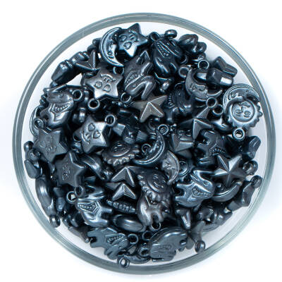 25 Gram - Karışık Figürlü Kulplu Plastik Boncuk, Soft Füme Renkli, 1. Kalite ( 25 gram - 75-80 Adet Arası ) - 1