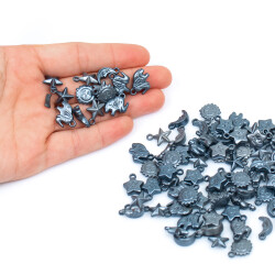 25 Gram - Karışık Figürlü Kulplu Plastik Boncuk, Soft Füme Renkli, 1. Kalite ( 25 gram - 75-80 Adet Arası ) - 4