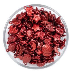 25 Gram - Karışık Figürlü Kulplu Plastik Boncuk, Soft Kırmızı Renkli, 1. Kalite ( 25 gram - 75-80 Adet Arası ) - YF Hobi