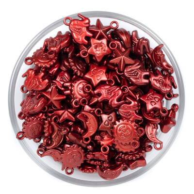 25 Gram - Karışık Figürlü Kulplu Plastik Boncuk, Soft Kırmızı Renkli, 1. Kalite ( 25 gram - 75-80 Adet Arası ) - 1