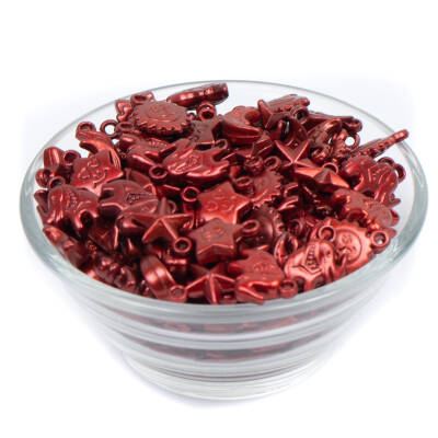 25 Gram - Karışık Figürlü Kulplu Plastik Boncuk, Soft Kırmızı Renkli, 1. Kalite ( 25 gram - 75-80 Adet Arası ) - 2