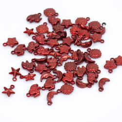 25 Gram - Karışık Figürlü Kulplu Plastik Boncuk, Soft Kırmızı Renkli, 1. Kalite ( 25 gram - 75-80 Adet Arası ) - 3