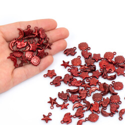 25 Gram - Karışık Figürlü Kulplu Plastik Boncuk, Soft Kırmızı Renkli, 1. Kalite ( 25 gram - 75-80 Adet Arası ) - 4