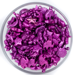 25 Gram - Karışık Figürlü Kulplu Plastik Boncuk, Soft Mor Renkli, 1. Kalite ( 25 gram - 75-80 Adet Arası ) - YF Hobi